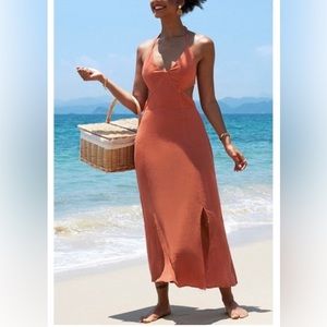 NWT Cupshe coral Blair cutout halter dress size L